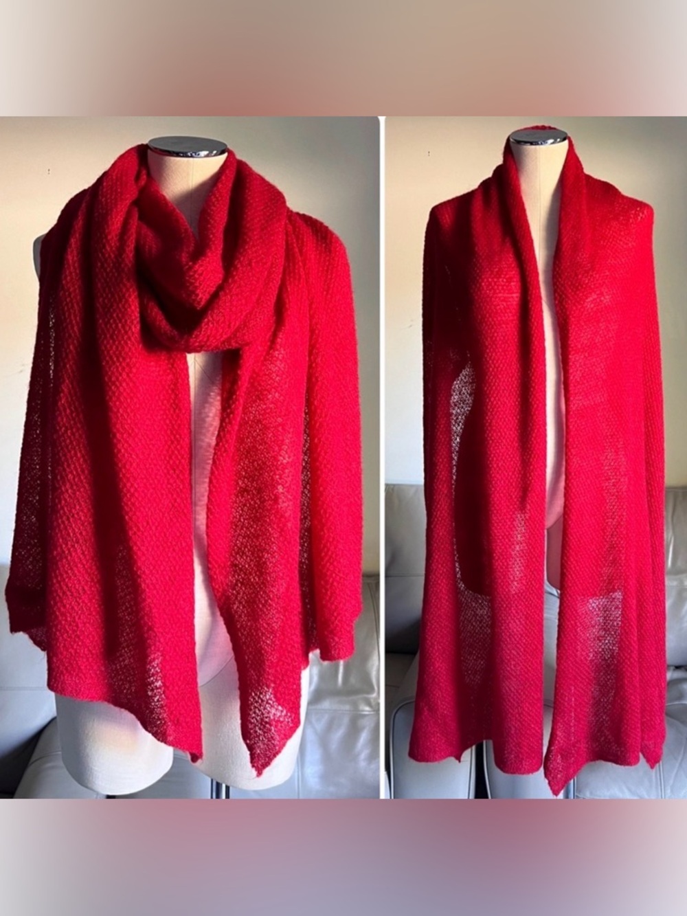 Lauren Ralph Lauren Women's Scarf Wrap Gauzy Knit Mohair Blend Classic Soft Red
